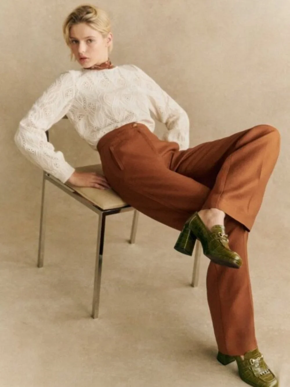 New Sezane Martin Viscose Trouser Caramel Brown 38, 6